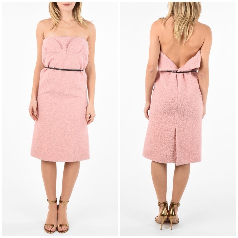 NWT Marni Split Back Hem Below Knee Strapless Dress with Belt Pink Sz 44
